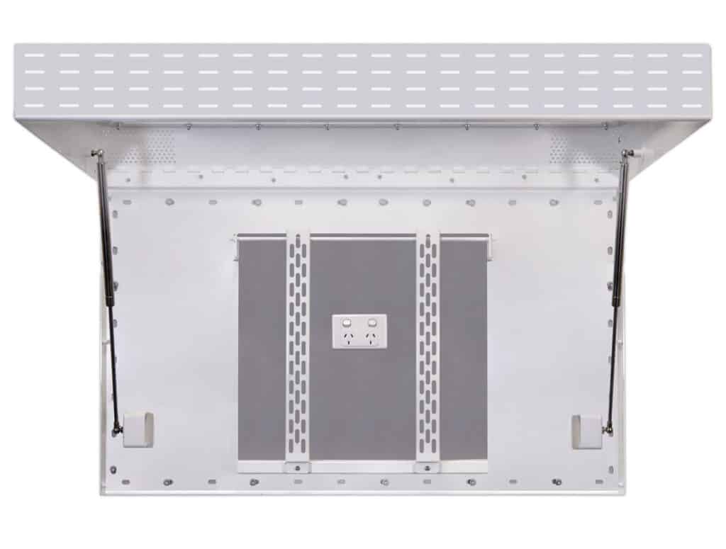 Robust Anti-Vandal TV Enclosure Showing Gas Struts and Mountings