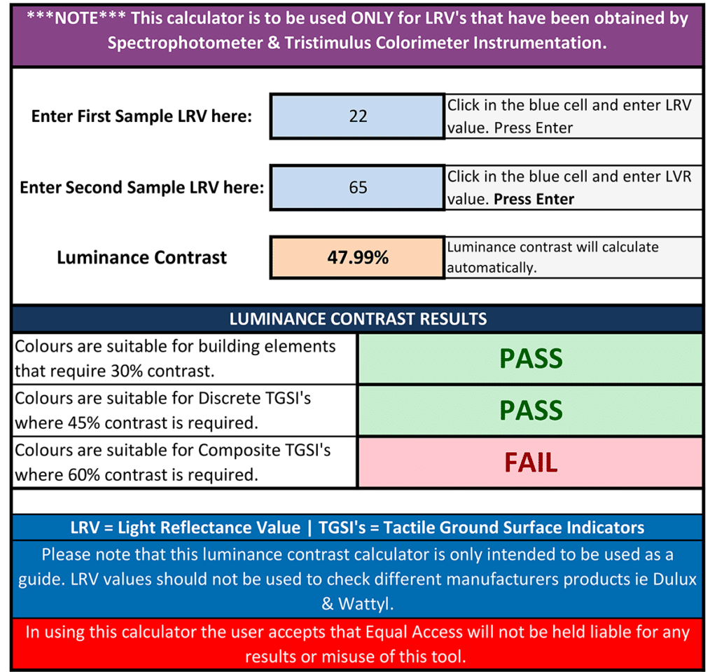 Luminance Contrast Calculator